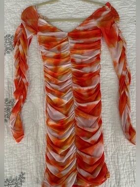 By Dylan Orange Tie-Dye Long Sleeve Dress